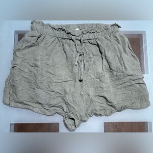 Princess Polly Green Paper bag Linen Shorts Women Size 4 Drawstring Pockets